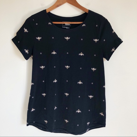 Sonoma Women’s Black Tee Bumble Bee Print Cotton, size Small - Picture 10 of 16
